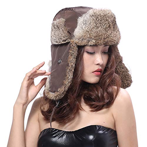 BeFur Fliegermütze echte Kaninchen Pelz mütze Wintermütze Pilotenmütze Hat Trooper Trapper - schwarz von BeFur