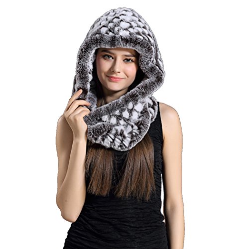 BeFur Mode Dicke Echte Rex Kaninchen Fellmütze Plüschmütze Wintermütze Stricke Mütze mit fellschal-color 3 von BeFur