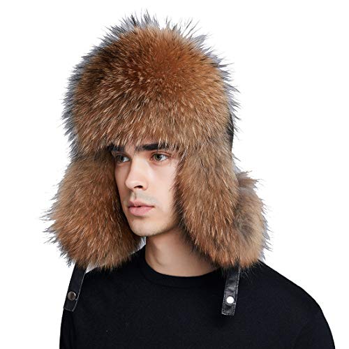 BeFur Pelzmütze echte Fuchs Waschbär Fell Lederhaube Pilotenmütz L Waschbär von BeFur