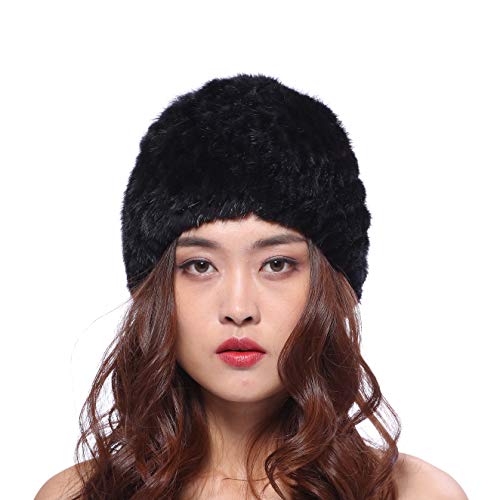 Damen Baskenmütze Beret Cap schöne echte Fell Winter Mütze Beanie Barett - schwarz von BeFur