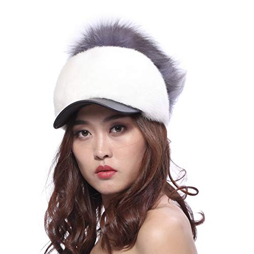 Schirmmütze Damen Fell Schiebermütze Beanie Wintermütze echte Fuchs Pelz Mütze - weiß von BeFur