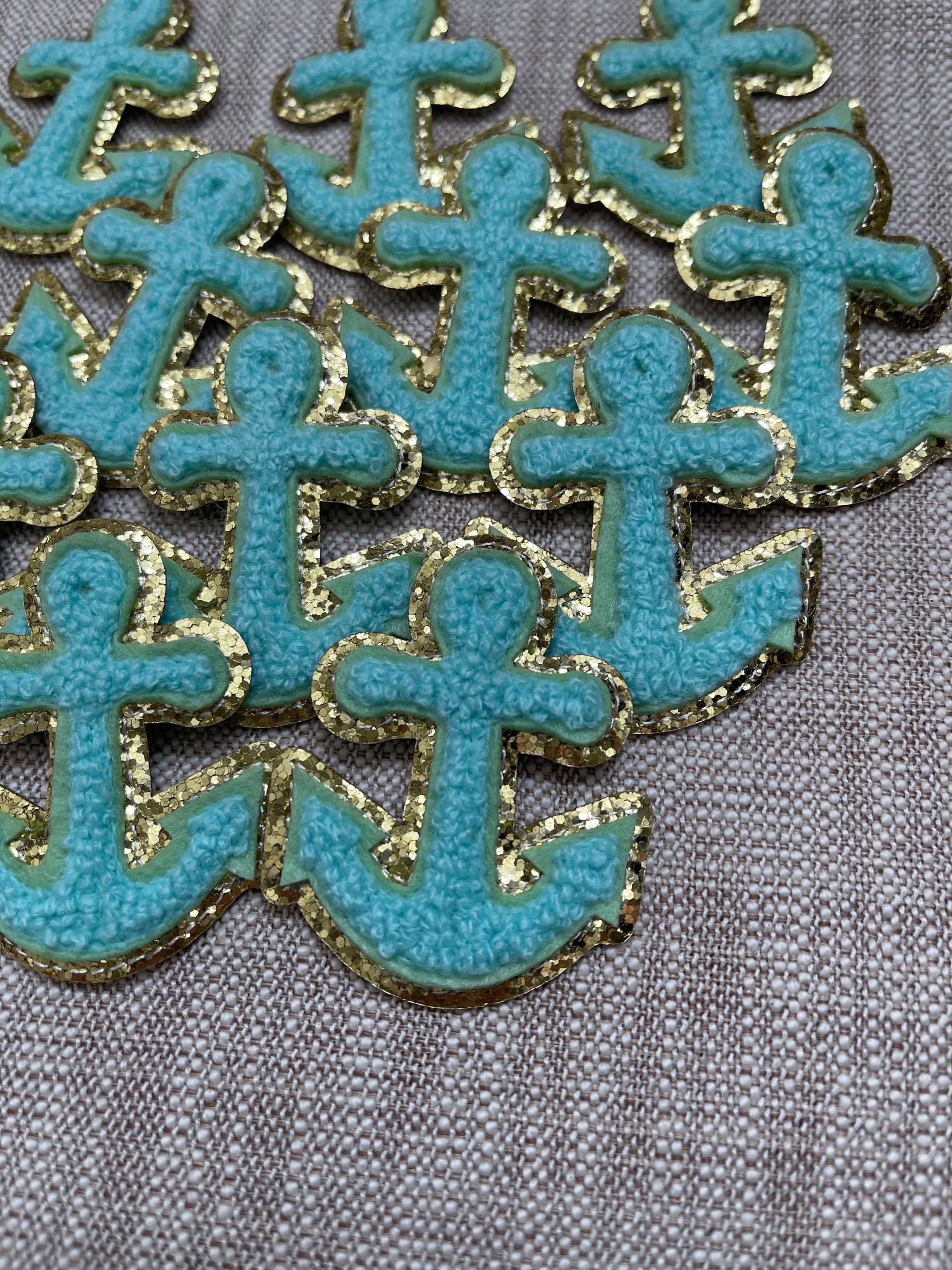 Bügelbild Anchor Chenille Aqua Gold Aufnäher Zum Aufbügeln von BeGlitteredShop