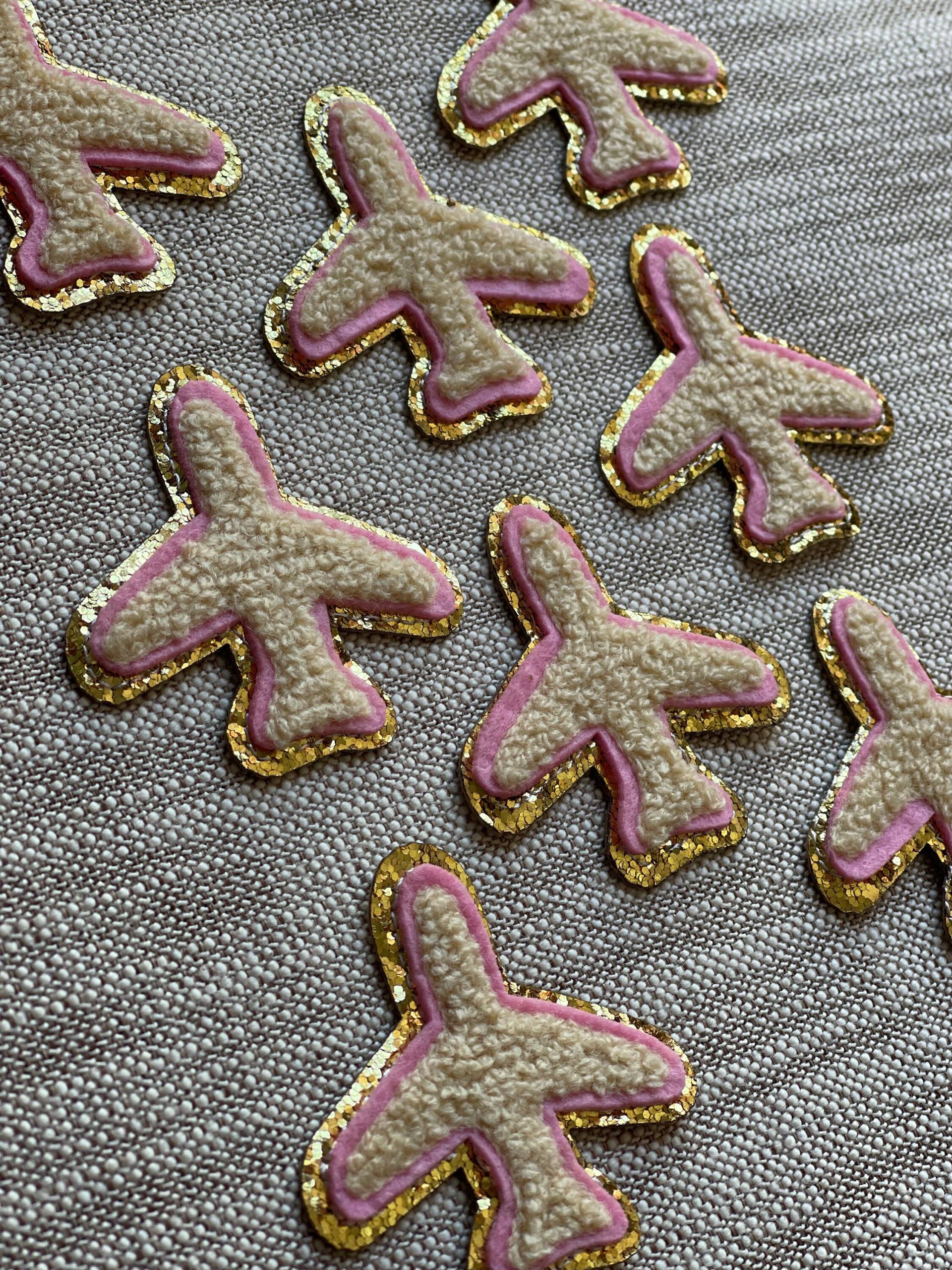 Rosa Beige Chenille Flugzeug Aufnäher Zum Aufbügeln-Gold Glitter Rosa Beige Chenille Flugzeug Aufnäher Zum Aufbügeln-Gold Glitter von BeGlitteredShop