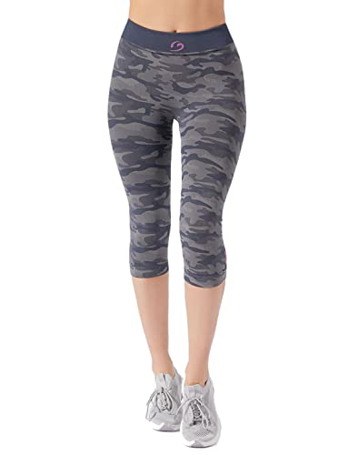 BeGood - Legging Capri Sportliche Camouflage entwässernd und hydratisierend - L, Grau-Blau Camouflage von BeGood