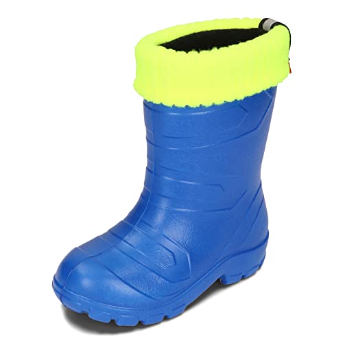 BeKiddy EVA Kinder Stiefel Gefüttert Wasserdicht Regentiefel Anti-Schock Reflektierendes Band Jungen Mädchen Gummistiefel Blau Rot 25-35 EU (Blau, numeric_26) von BeKiddy