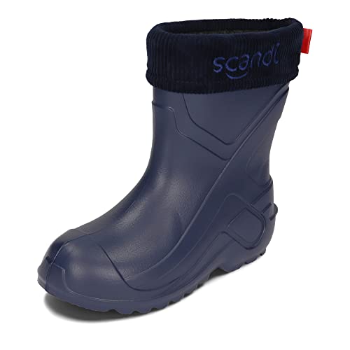 BeKiddy EVA Stiefel Gefüttert Jungen Mädchen Wasserdicht Stiefel für Regen und Schnee 24-37 EU (Marineblau mit blau Beschriftung, numeric_37) von BeKiddy