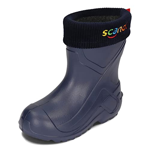 BeKiddy EVA Stiefel Gefüttert Jungen Mädchen Wasserdicht Stiefel für Regen und Schnee 24-37 EU (Marineblau mit bunte Beschriftung, numeric_27) von BeKiddy