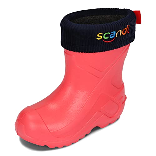 BeKiddy EVA Stiefel Gefüttert Jungen Mädchen Wasserdicht Stiefel für Regen und Schnee 24-37 EU (Rosa mit bunte Beschriftung, numeric_24) von BeKiddy