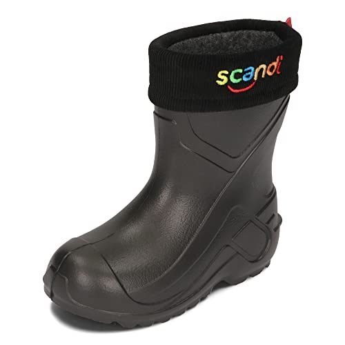 BeKiddy EVA Stiefel Gefüttert Jungen Mädchen Wasserdicht Stiefel für Regen und Schnee 24-37 EU (Schwarz mit bunte Beschriftung, numeric_27) von BeKiddy