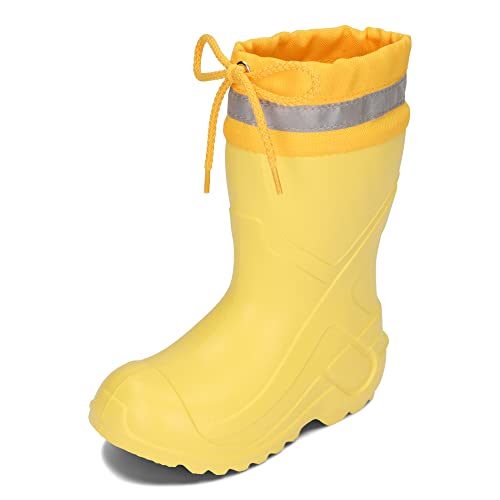 BeKiddy Kinder EVA Stiefel Ultraleicht Regenstiefel Jungen Mädchen Blau Gelb Rosa 24-37 EU (Gelb, numeric_30) von BeKiddy