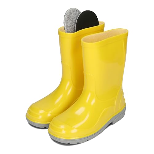 BeKiddy Kinder Gummistiefel Mädchen Jungen Regenstiefel Wasserdicht Rot Blau Grün Rosa 20-35 EU (Gelb, numeric_30) von BeKiddy