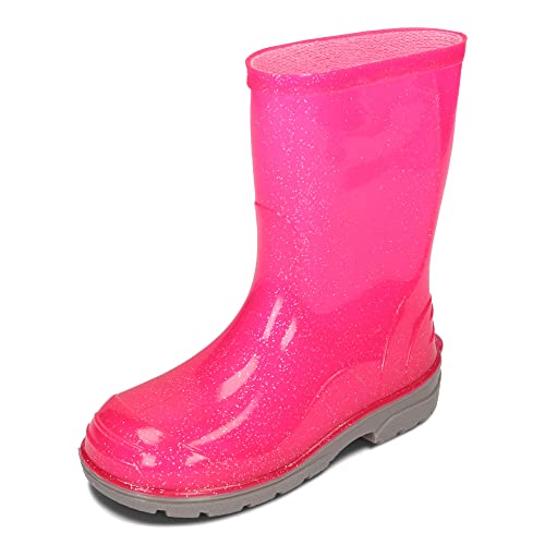 BeKiddy Kinder Gummistiefel Mädchen Jungen Regenstiefel Wasserdicht Rot Blau Grün Rosa 20-35 EU (Rosa Glitter, numeric_21) von BeKiddy