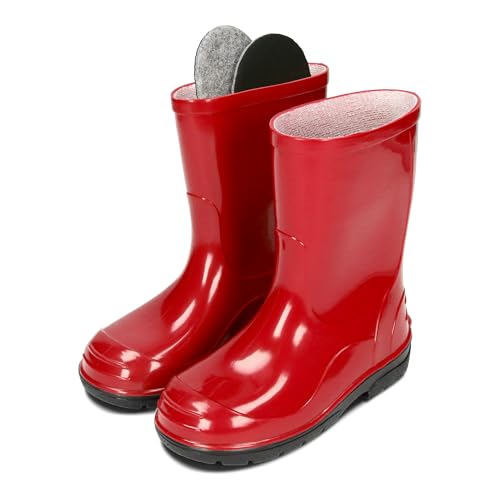 BeKiddy Kinder Gummistiefel Mädchen Jungen Regenstiefel Wasserdicht Rot Blau Grün Rosa 20-35 EU (Rot, numeric_24) von BeKiddy