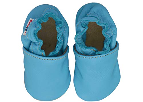 BeKiddy Krabbelschuhe Babyschuhe für Junge Mädchen Kleinkind - Leder - Babyschuhe Lauflernschuhe 0-24 Monate Baby 19-25 EU Viele Farben Motiv (20/21 EU, Blau) von BeKiddy