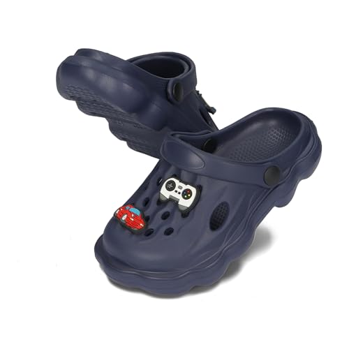 BeKiddy Unisex Kinder Clogs mit Schuhanstecker Gartenschuhe Pantoffeln Gartenclogs Hausschuhe 4 Schuh Charms 20-35 EU/Marineblau, 25 von BeKiddy
