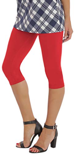 BeLady Damen Leggings 3/4 Capri aus Baumwolle Blickdichte Leggins Viele Größen Viele Farben Schwarz Grafitgrau Dunkelblau Grau Weiß Blau Rosa Braun (Rot, 4XL) von BeLady