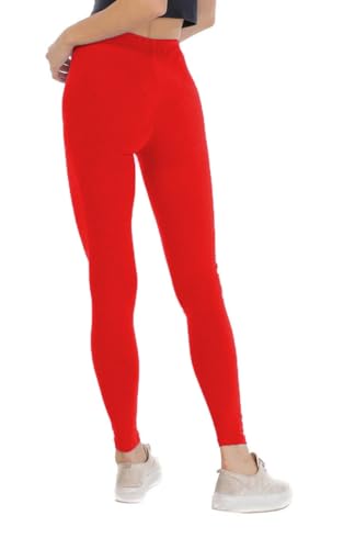 BeLady Damen Leggings Baumwolle G. S-8XL/36-56 Blickdichte Leggins Hose Elastische Leggins Weiche Sporthose für Sport Gym (DE/NL/SE/PL, Numerisch, 36, Regular, Regular, Rot) von BeLady