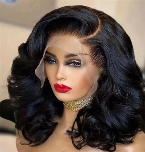 Frauen Lace Front Perücke Long Body Wave Perücke Natural Black Synthetic Perücke Side Part Ocean Wave Perücke Tägliche Party Verwendung 18Inches,28in von BeLongsYou