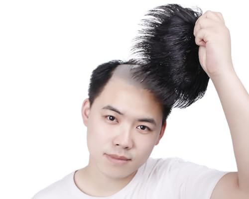 Männer Stirn Schwarz Kurz Toppers Toupet 100% Echtes Echthaar Clip Toupet Haarteil Für Männer Mit Haar Verlieren Nur Kopf Drehen Hand Gemacht,Natural,14x14cm von BeLongsYou