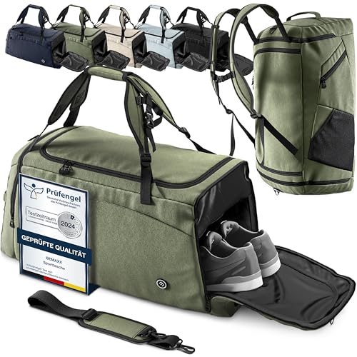 Sporttasche Trainingstasche + Rucksack-Funktion, Schuhfach, Nassfach | 40/60L Reisetasche Schwimmtasche Fitnesstasche Sport Gym Fitness Umhängetasche Handgepäck Weekender Bag Reise Tasche Herren Damen von BeMaxx