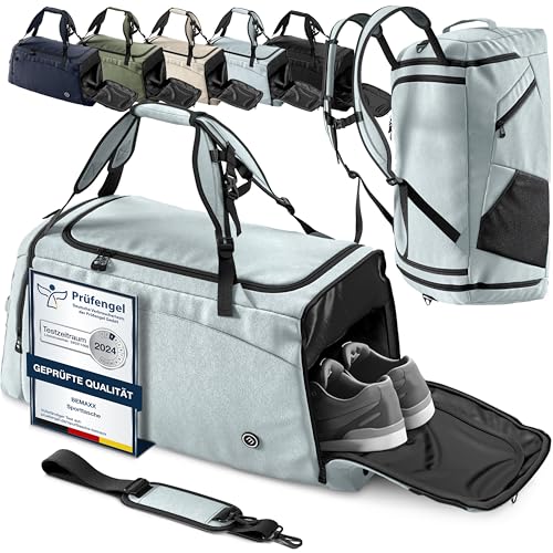 Sporttasche Trainingstasche + Rucksack-Funktion, Schuhfach, Nassfach | 40/60L Reisetasche Schwimmtasche Fitnesstasche Sport Gym Fitness Umhängetasche Handgepäck Weekender Bag Reise Tasche Herren Damen von BeMaxx