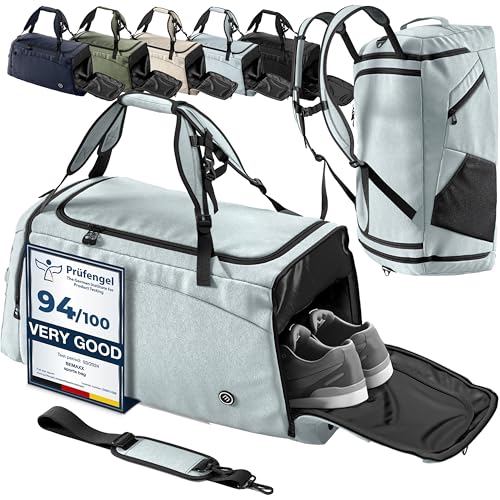 Sporttasche Trainingstasche + Rucksack, Schuhfach, Nassfach | Reisetasche Schwimmtasche Fitnesstasche Sport Gym Fitness Umhängetasche Handgepäck Weekender Bag Reise Tasche Herren Damen | 60 L, Sage von BeMaxx