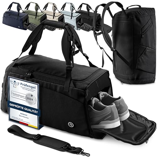 Sporttasche Trainingstasche + Rucksack-Funktion, Schuhfach, Nassfach | 40/60L Reisetasche Schwimmtasche Fitnesstasche Sport Gym Fitness Umhängetasche Handgepäck Weekender Bag Reise Tasche Herren Damen Sporttasche Trainingstasche + Rucksack-Funktion, Schuhfach, Nassfach | 40/60L Reisetasche Schwimmtasche Fitnesstasche Sport Gym Fitness Umhängetasche Handgepäck Weekender Bag Reise Tasche Herren Damen von BeMaxx