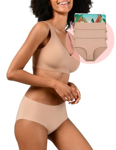 BeMee Damen Unterwäsche Seamless Hipster, Nahtloser Damen Slip, Nude, Größe XS, Dreierpack von BeMee