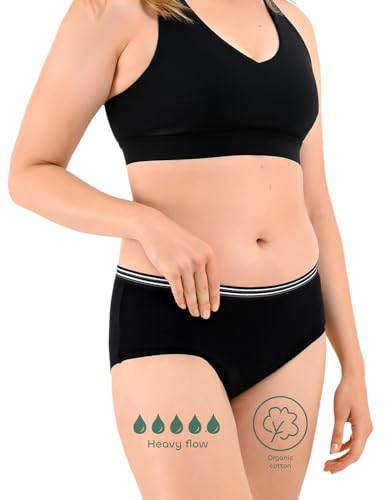 Daytime Hipster, Menstruations-Slip aus Bio-Baumwolle, auslaufsicher bei mittlerer bis starker Blutung für Frauen, schwarz, Größe XXL von BeMee