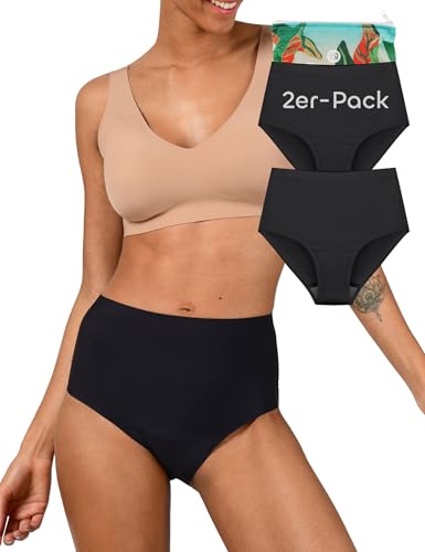 BeMee Daytime Seamless High Waist Hipster, Nahtlose Perioden-unterwäsche, Menstruations-Slip, auslaufsicher bei mittelstarker Blutung für Mädchen und Teenager, schwarz, Größe XS, Doppelpack von BeMee