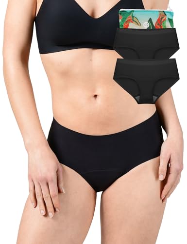 BeMee Daytime Seamless Hipster, Nahtlose Perioden-unterwäsche, Menstruations-Slip, auslaufsicher bei mittelstarker Blutung für Mädchen und Teenager, schwarz, Größe XS, Doppelpack von BeMee