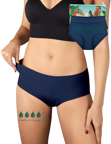 BeMee Daytime Seamless Hipster, Nahtlose Perioden-unterwäsche für Damen, Menstruations-Slip für den Sport, bei mittlerer bis starker Blutung für Frauen, blau, Größe XL, Doppelpack von BeMee