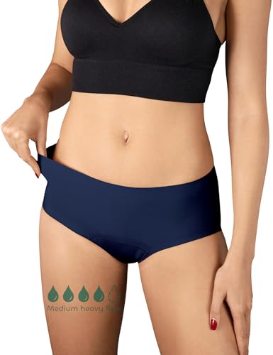 BeMee Daytime Seamless Hipster, Nahtlose Perioden-unterwäsche für Damen, Menstruations-Slip für den Sport, auslaufsicher bei mittlerer bis starker Blutung für Frauen, blau, Größe XL von BeMee