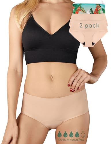 BeMee Daytime Seamless Hipster, Nahtlose Perioden-unterwäsche für Damen, Menstruations-Slip für den Sport, bei mittlerer bis starker Blutung für Frauen, hautfarben, Größe XL, Doppelpack von BeMee