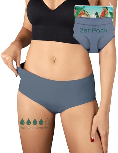 BeMee Daytime Seamless Hipster, Nahtlose Perioden-unterwäsche für Damen, Menstruations-Slip für den Sport, bei mittlerer bis starker Blutung für Frauen, grau, Größe XL, Doppelpack von BeMee