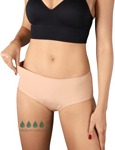 BeMee Daytime Seamless Hipster, Perioden-Slip für Damen, Menstruations-Unterwäsche für den Sport, schadstoff-frei bei mittlerer bis starker Blutung, hautfarben, Größe L von BeMee