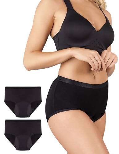 BeMee Nighttime High Waist Slip, Perioden-Slip, Nachtwäsche, Menstruations-Unterwäsche, Bambus-Viskose, bei starker Blutung für Teenager, schwarz, Größe S, Doppelpack von BeMee