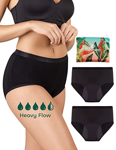 BeMee Nighttime High Waist Slip, Nachtwäsche, Menstruations-Slip aus Bambus-Viskose, auslaufsicher bei starker Blutung für Mädchen, schwarz, Größe XS, Doppelpack von BeMee