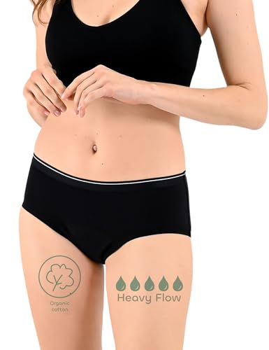BeMee Nighttime Hipster aus Bio-Baumwolle, Damen-Nachtwäsche, Menstruations-Slip, bei mittlerer bis starker Blutung für Frauen, schwarz, Größe L von BeMee