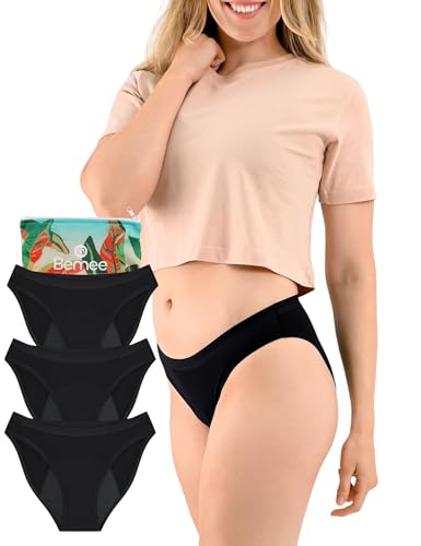 BeMee Nighttime Slip aus Bambus-Viskose, Menstruations-Slip, Nachtwäsche, waschbare Perioden -Unterwäsche, auslaufsicher, schwarz, Größe XS, 3er Pack von BeMee