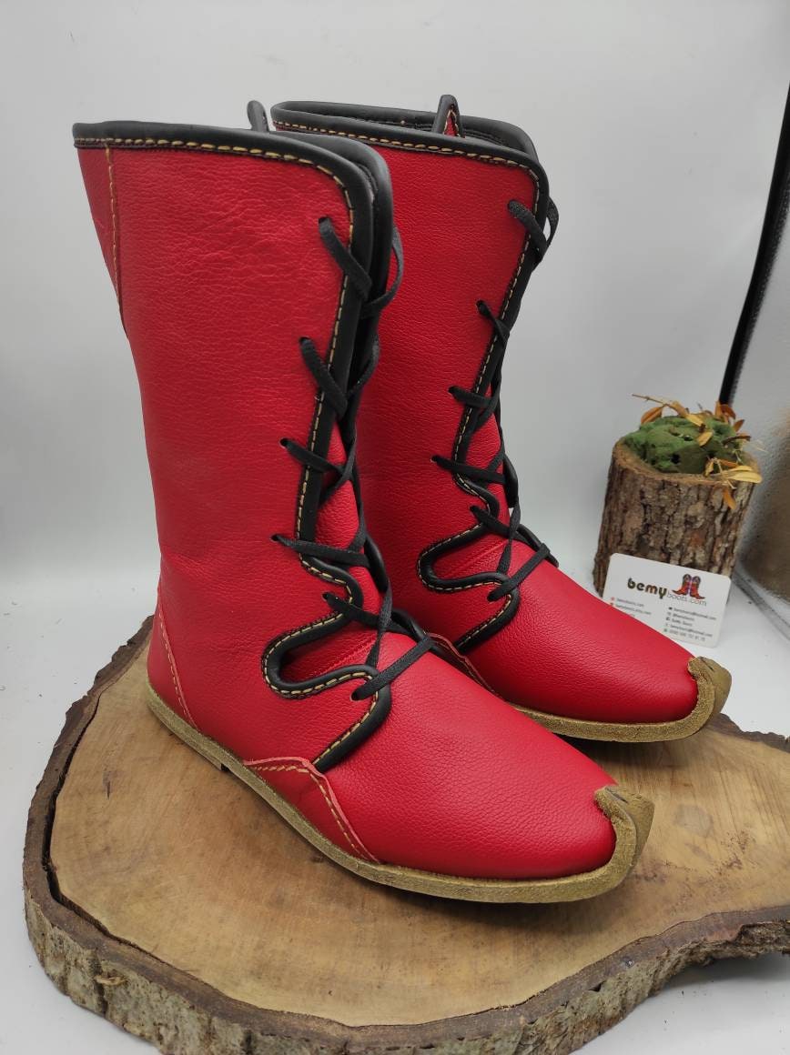 Echtes Leder Nach Maß Retro Stiefel, Mittelalter Wikinger Schnürstiefel, Hippie Für Sie, Ledersohlen, Festival Stiefel von BeMyBoots