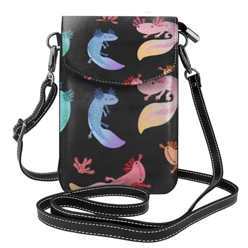 BeNtli Damen-Umhängetasche, PU-Crossbody-Geldbörse, Handy-Geldbörse, kleine Umhängetasche,Buntes Axolotl von BeNtli