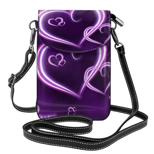 BeNtli Damen-Umhängetasche, PU-Crossbody-Geldbörse, Handy-Geldbörse, kleine Umhängetasche,Lila Herzen von BeNtli