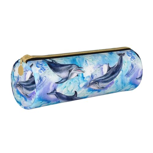 BeNtli Federmäppchen, Federmäppchen, tragbares Federmäppchen, Ledertasche, Schreibwaren-Aufbewahrungstaschen, Delphin malen von BeNtli