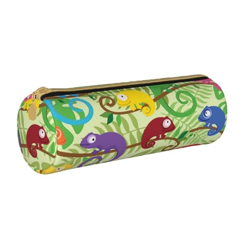 Federmäppchen, Federmäppchen, tragbares Federmäppchen, Ledertasche, Schreibwaren-Aufbewahrungstaschen, Buntes Cartoon-Chamäleon von BeNtli