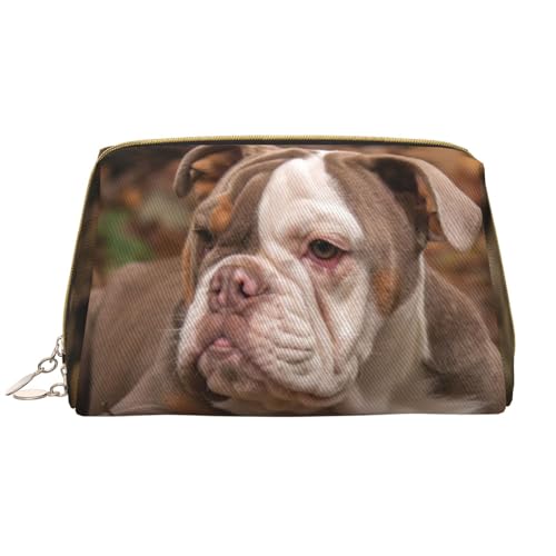 Große Make-up-Tasche, Leder-Kosmetiktasche, Reise-Toilettenartikel-Organizer, Make-up-Tasche, Amerikanischer Bulldoggenwelpe von BeNtli