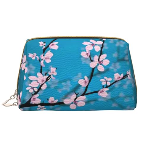 Große Make-up-Tasche, Leder-Kosmetiktasche, Reise-Toilettenartikel-Organizer, Make-up-Tasche, Blätter und Pflanzen Ombre Frühling japanische Sakura Blumen von BeNtli