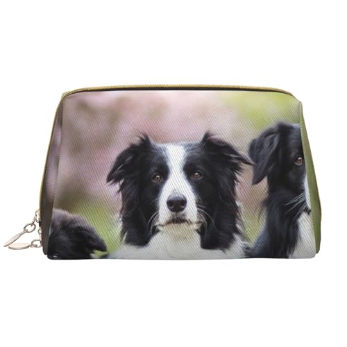 Große Make-up-Tasche, Leder-Kosmetiktasche, Reise-Toilettenartikel-Organizer, Make-up-Tasche, Border Collie Familie von BeNtli