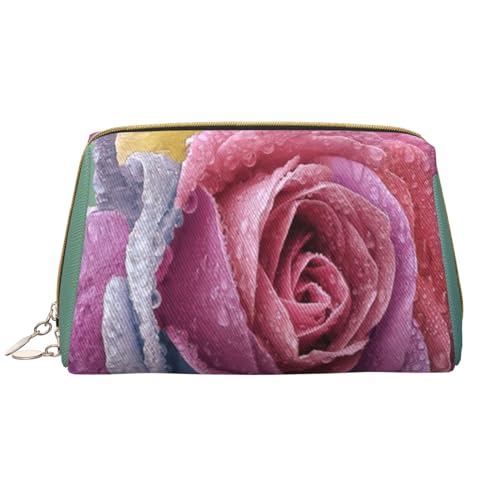 Große Make-up-Tasche, Leder-Kosmetiktasche, Reise-Toilettenartikel-Organizer, Make-up-Tasche, Bunte Rose Romantik Blütenblätter Pflanze von BeNtli