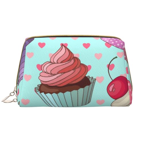 Große Make-up-Tasche, Leder-Kosmetiktasche, Reise-Toilettenartikel-Organizer, Make-up-Tasche, Cupcake-Muster gedruckt von BeNtli